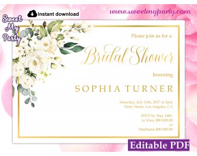 Ivory roses Bridal Shower invitation template, (123)